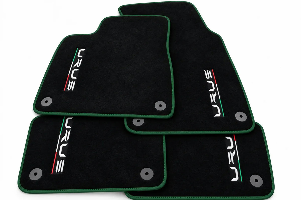 Floor Mats For Lamborghini Urus Black Tailored With Orange Rounds Carpets - Dark Green trim