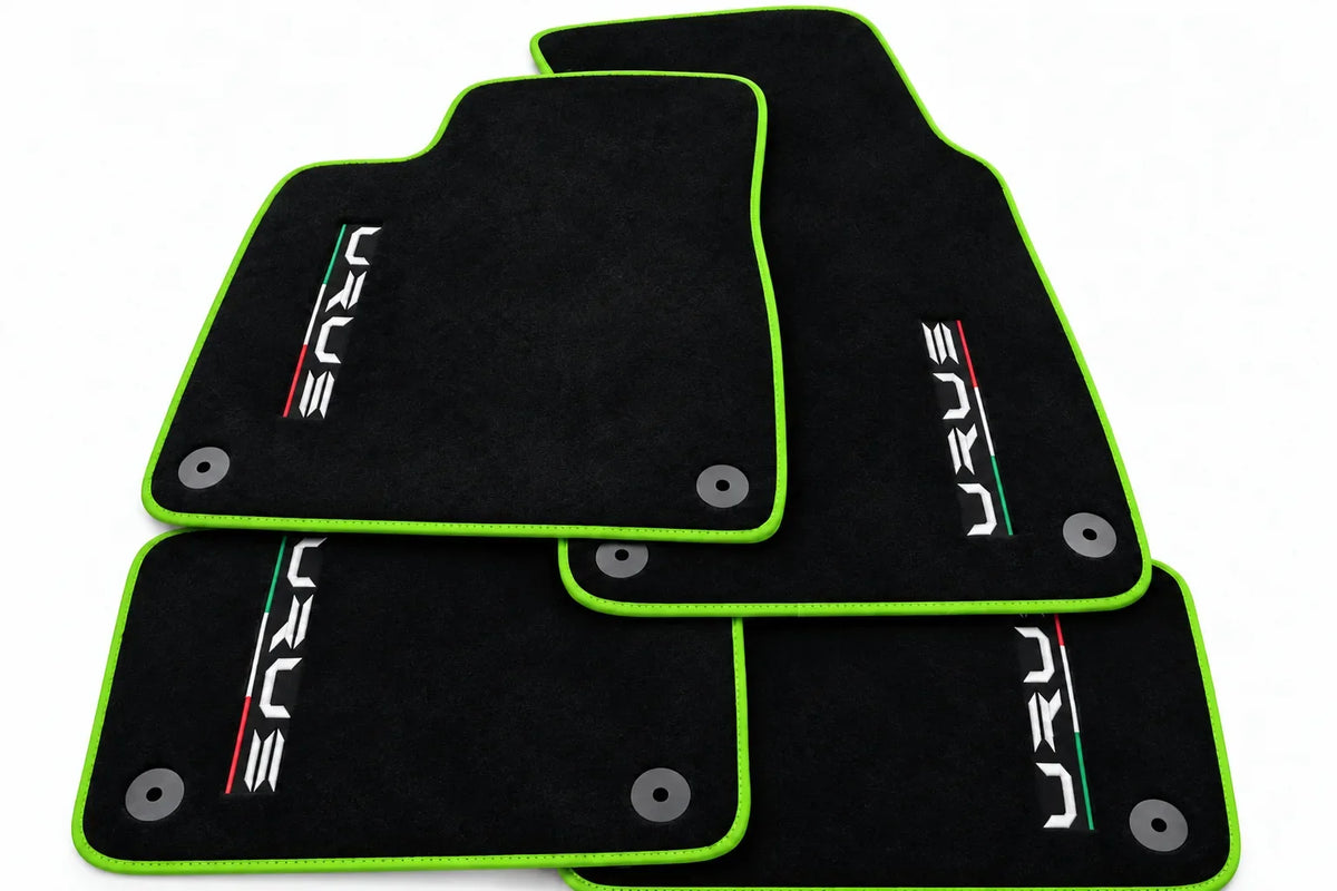 Floor Mats For Lamborghini Urus Black Tailored With Orange Rounds Carpets - Lime Green trim