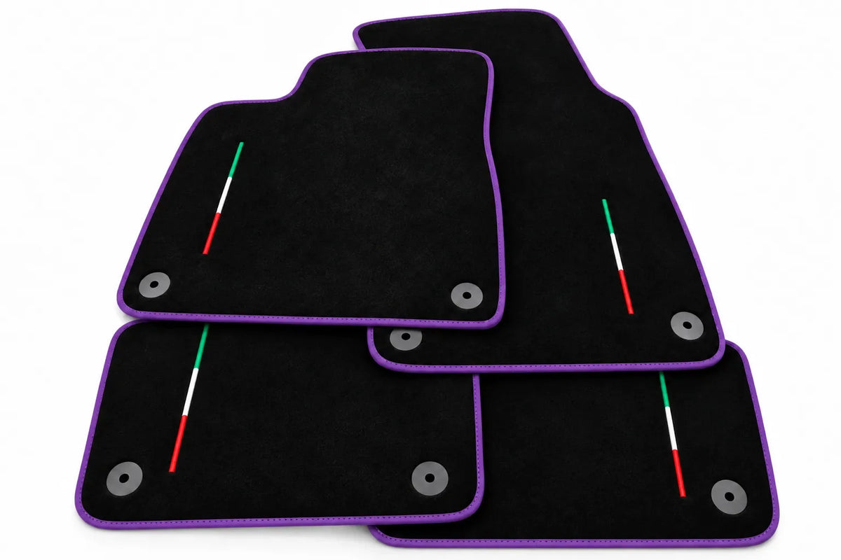 Floor Mats For Lamborghini Urus Black Tailored With Orange Rounds Carpets - Purple trim