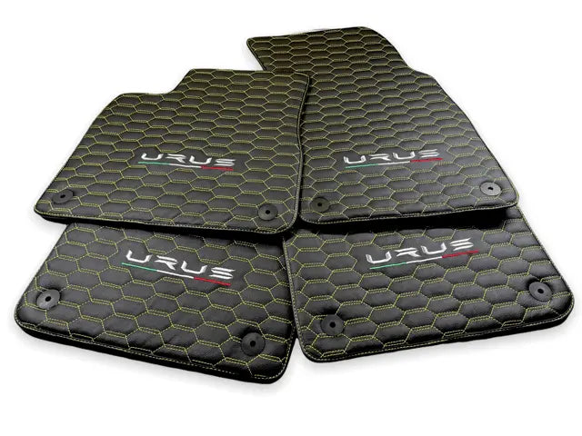 Floor Mats For Lamborghini Urus Leather Yellow Stitching - AutoWin