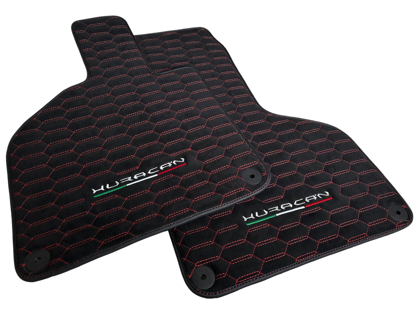 Alcantara Floor Mats for Lamborghini Huracan Red Sewing - AutoWin