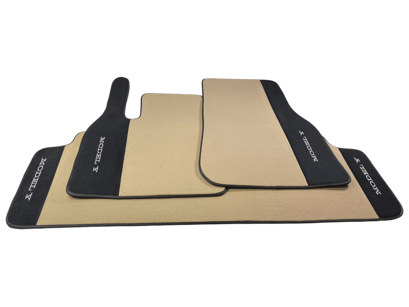 Beige Floor Mats For Tesla Model Y With Alcantara Leather - AutoWin