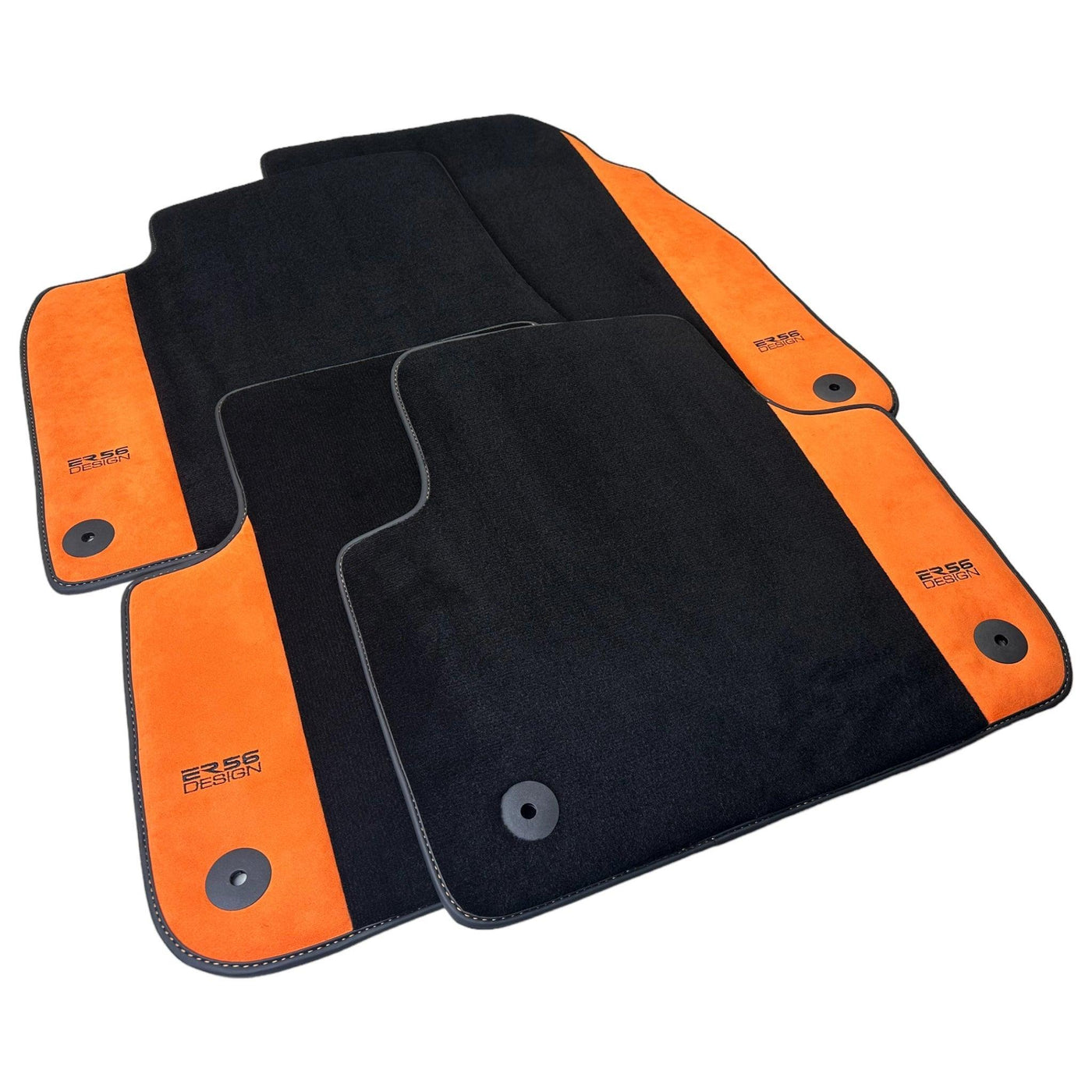 Black Floor Mats for Audi A3 - 3-door Hatchback (2003-2012) With Orange Alcantara | ER56 Design - AutoWin
