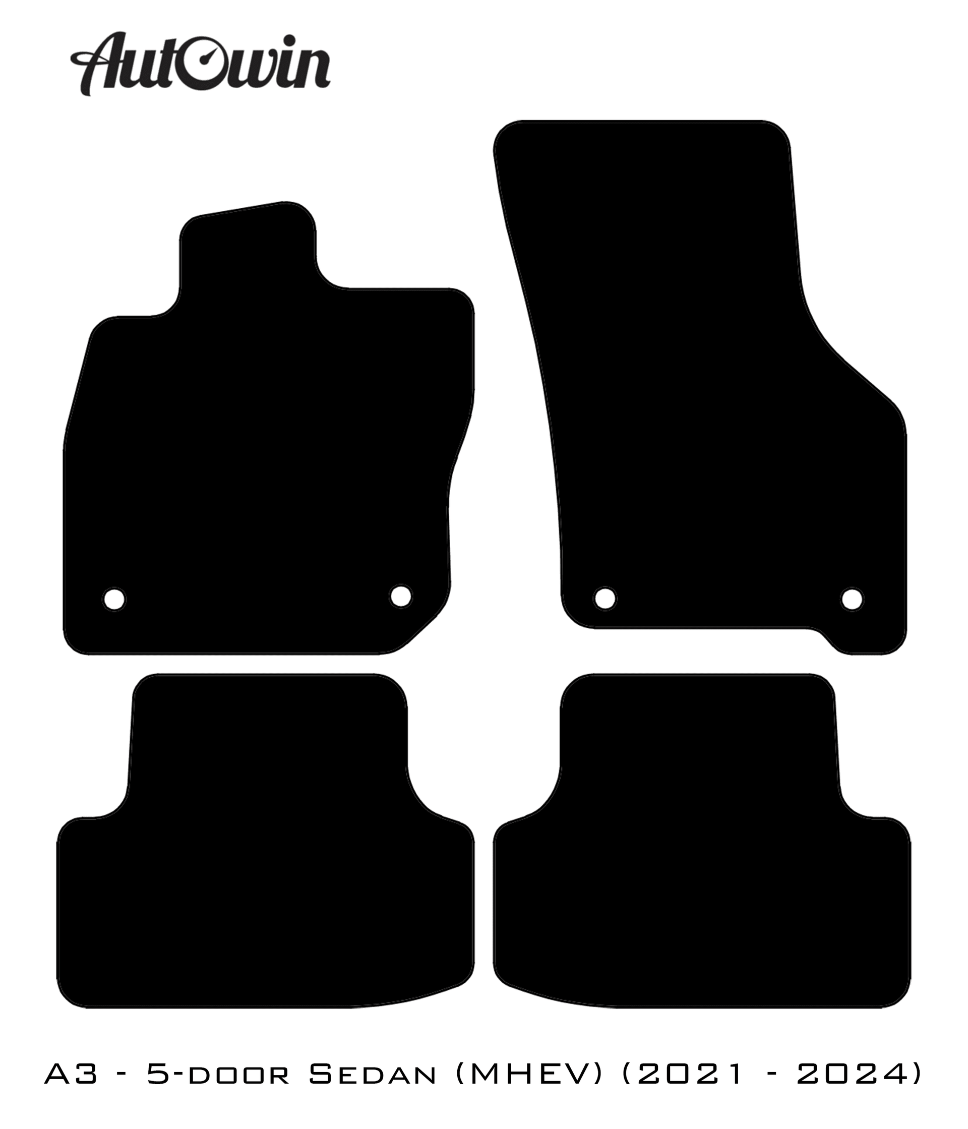 Black Floor Mats for Audi A3 - 5-door Sedan (MHEV) Mild Hybrid Electric Vehicle (2021 - 2024) | No Steps - AutoWin