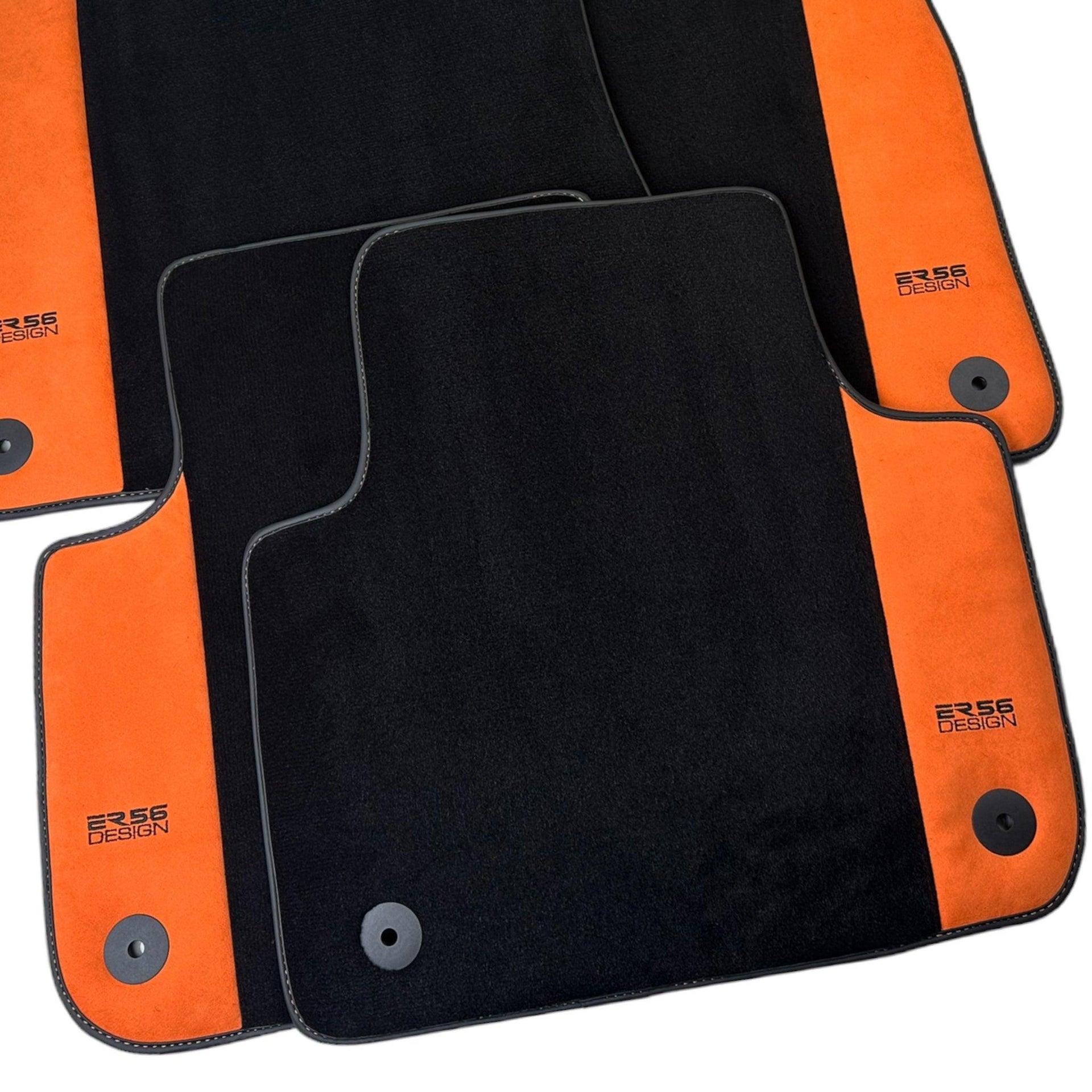 Black Floor Mats for Audi A3 - 5-door Sportback (MHEV) Mild Hybrid Electric Vehicle (2021 - 2024) With Orange Alcantara | ER56 Design - AutoWin