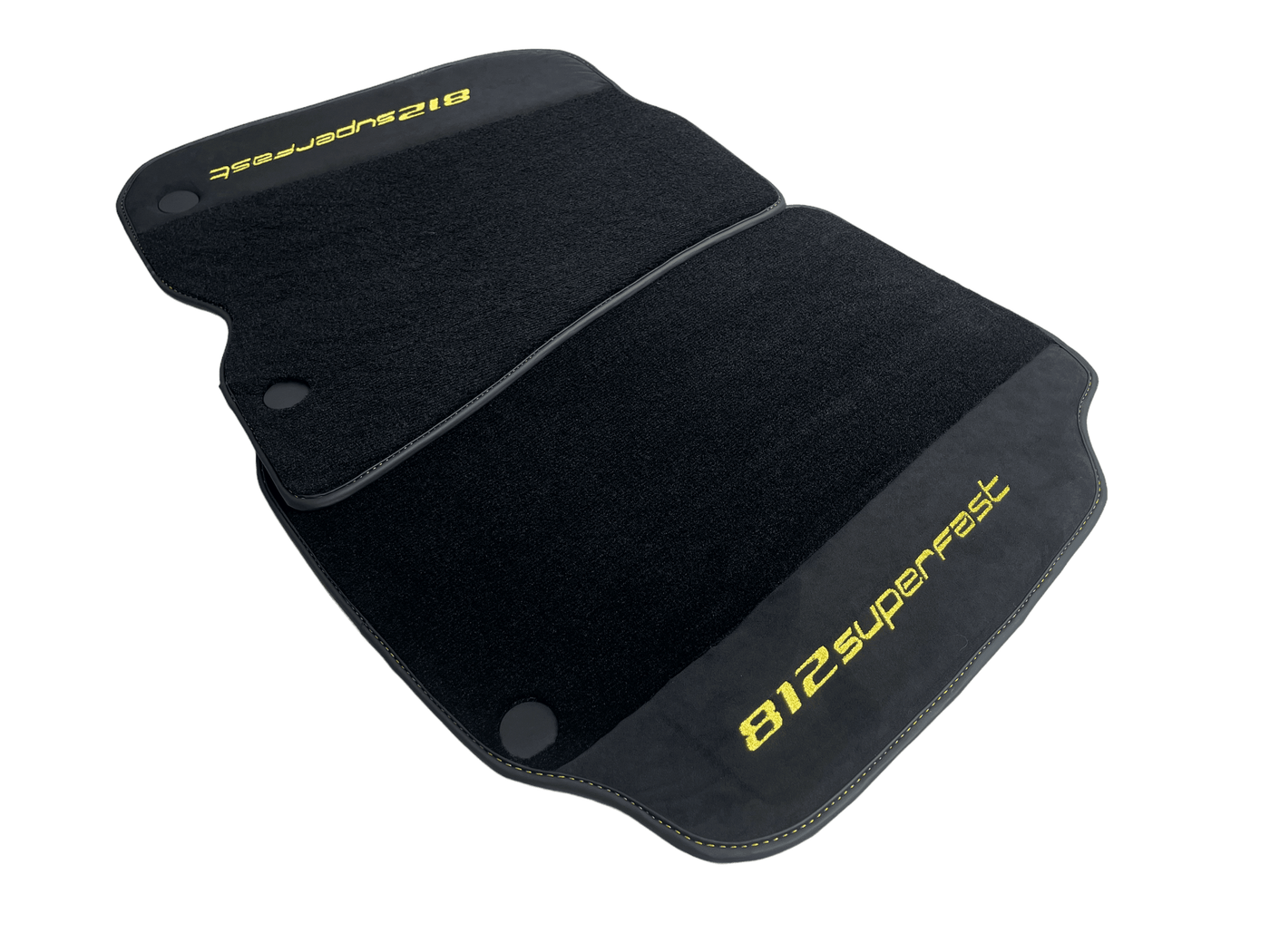 Black Floor Mats For Ferrari 812 Superfast With Alcantara Leather Yellow Edition - AutoWin