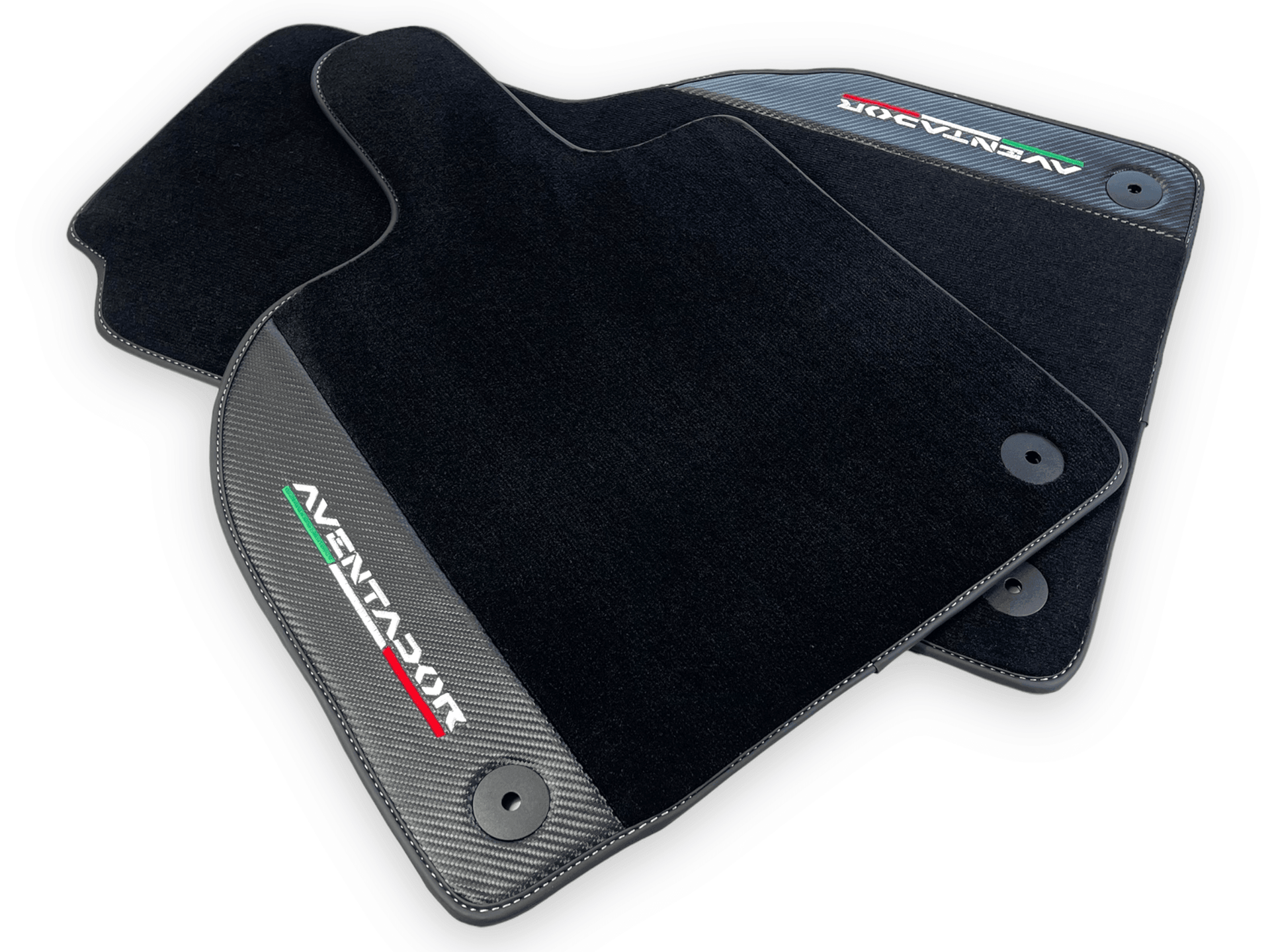 Black Floor Mats for Lamborghini Aventador With Carbon Fiber Leather - AutoWin