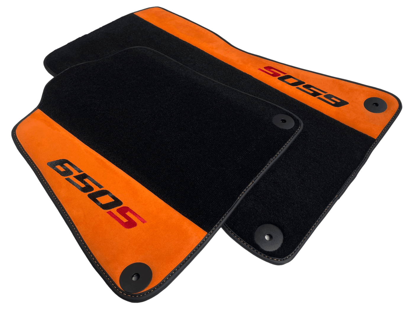 Black Floor Mats For McLaren 650S Black Tailored With Orange Alcantara Leather - AutoWin
