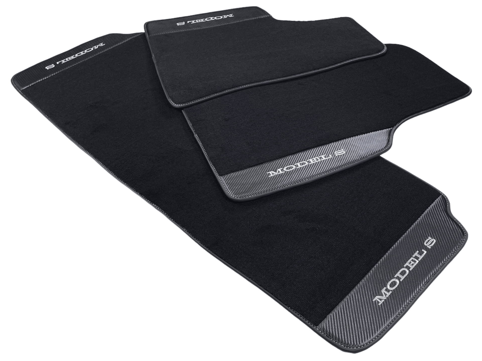 Black Floor Mats For Tesla Model S With Carbon Fiber Leather - AutoWin