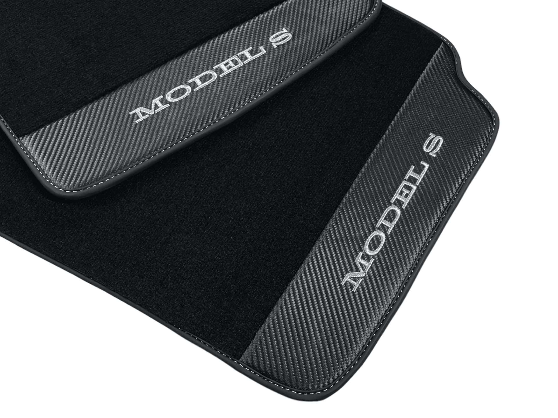 Black Floor Mats For Tesla Model S With Carbon Fiber Leather - AutoWin