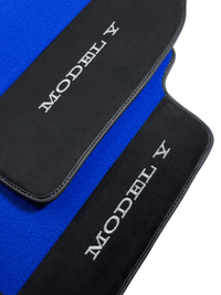 Blue Floor Mats For Tesla Model Y With Alcantara Leather - AutoWin