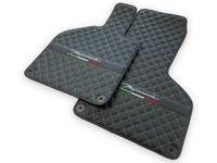 Black Leather Floor Mats for Lamborghini Huracan Perfomante | Green Stitching - AutoWin