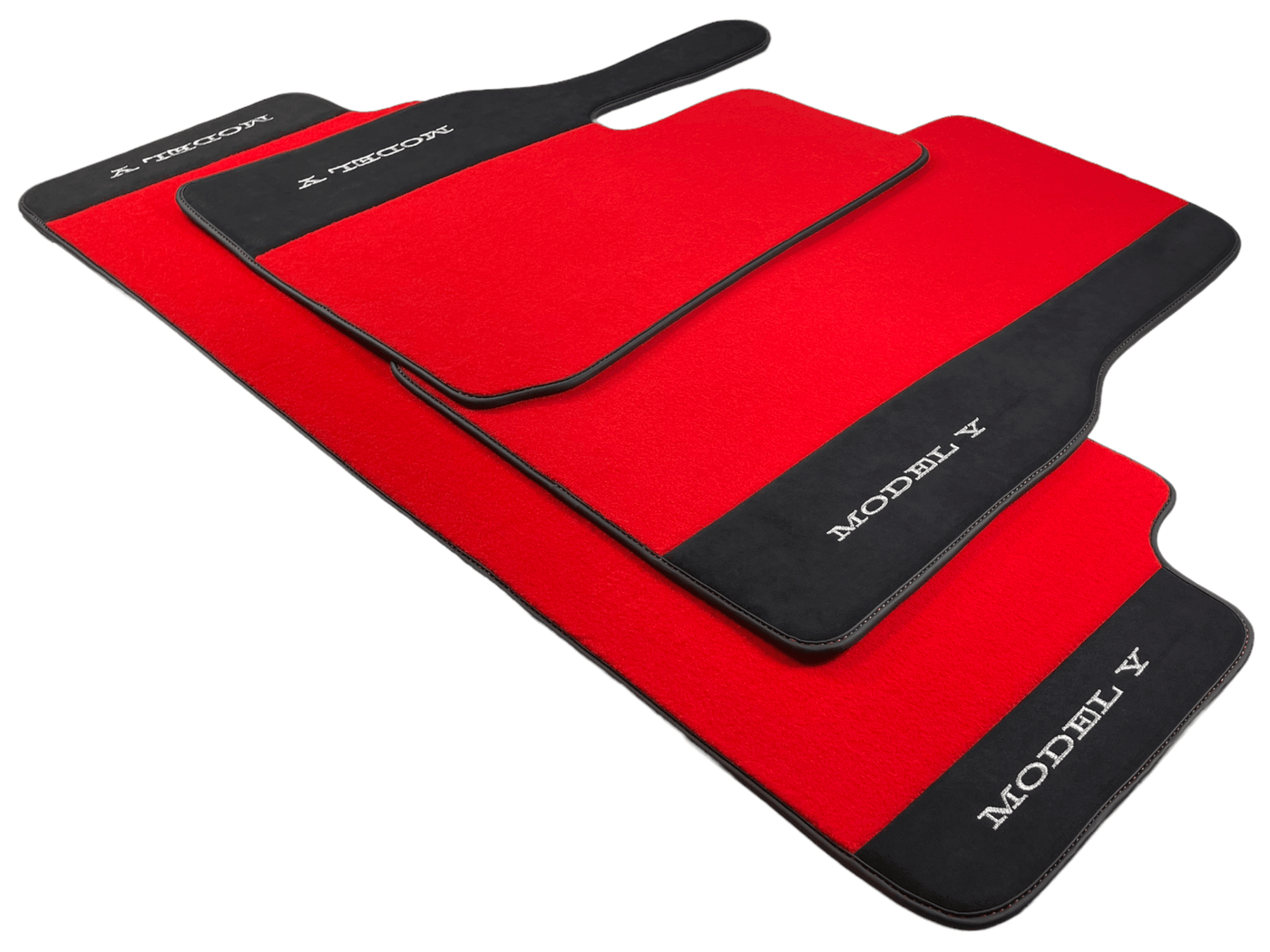 Red Floor Mats For Tesla Model Y With Alcantara Leather - AutoWin